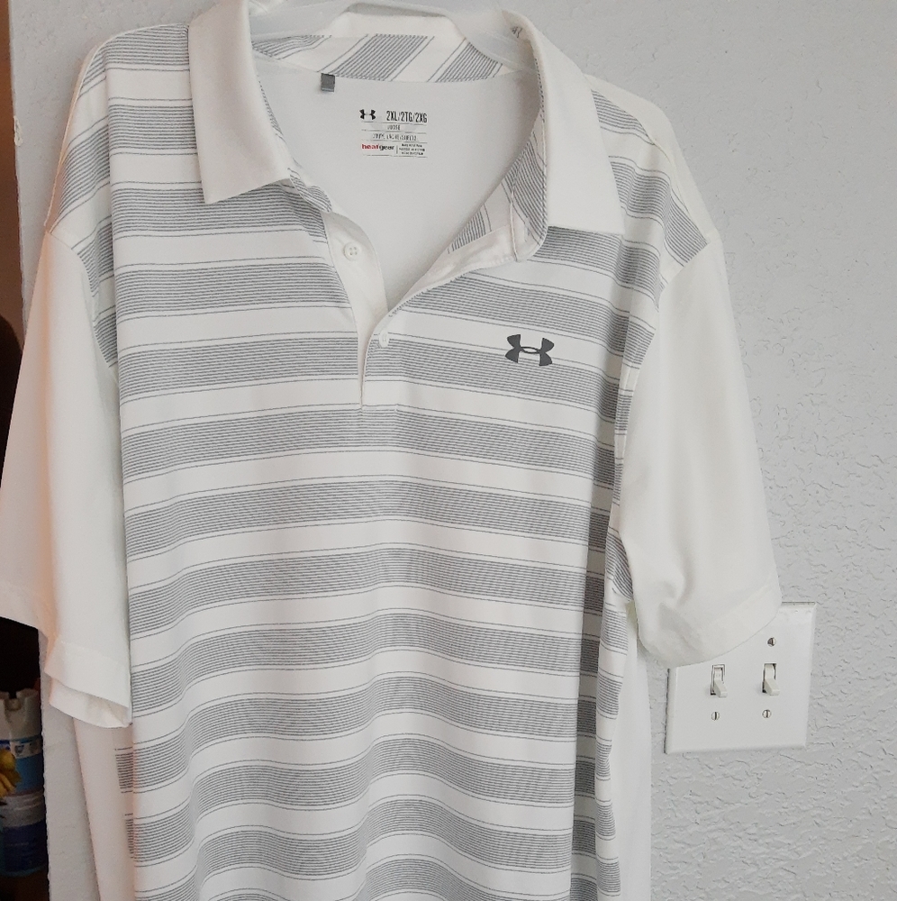 Men's 2XL,Under Armour loose polo style shirt, white